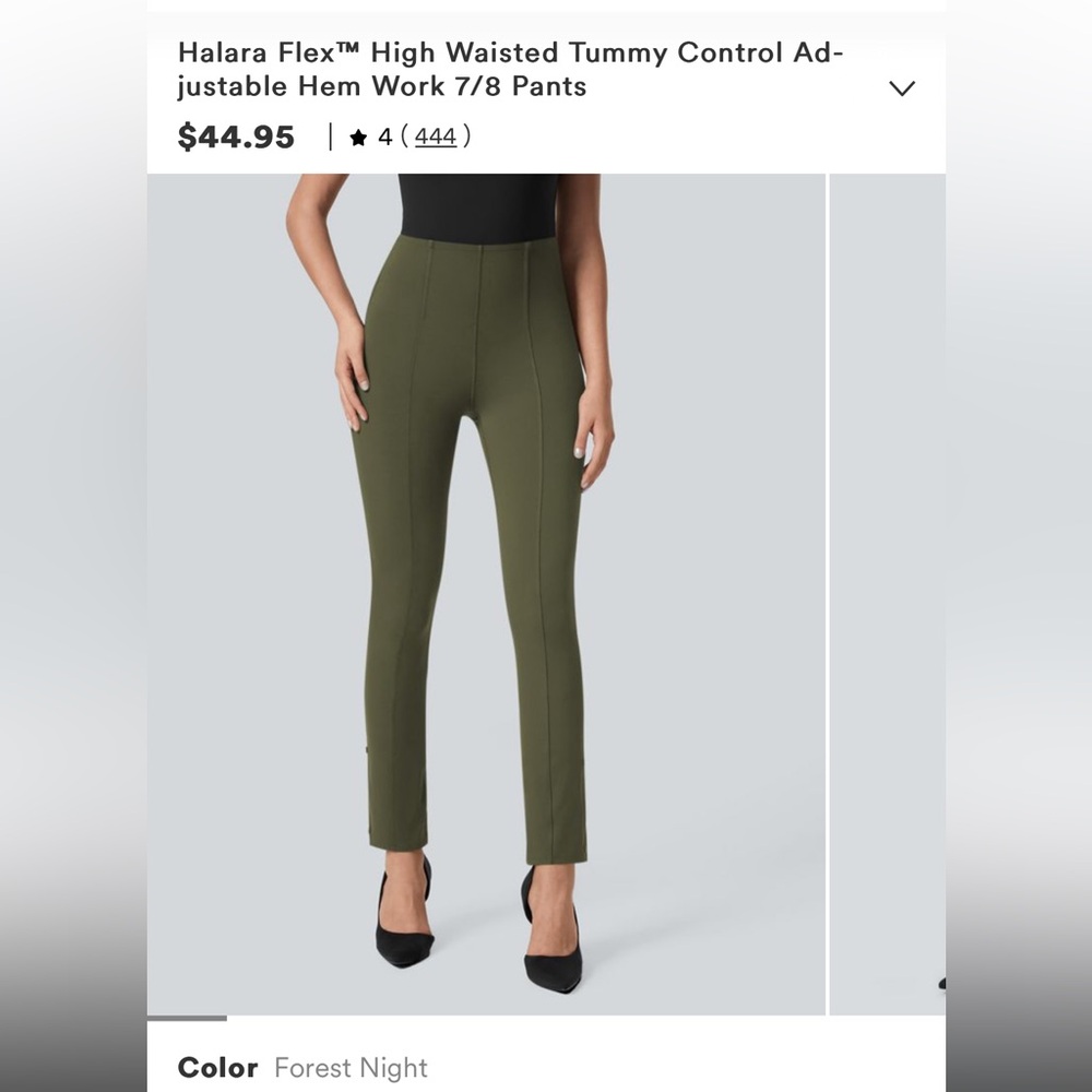 Halara Flex High Waisted Tummy Control Adjustable Hem Work Pants - Forest Night